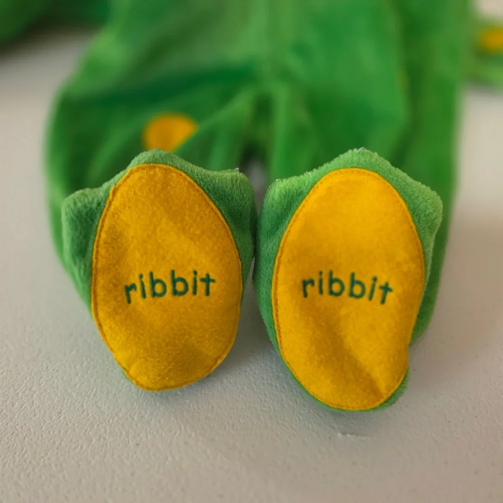 First Moments Frog Costume Baby 6/9M Green‎ Yellow Spotted Plush Hooded Zip Up